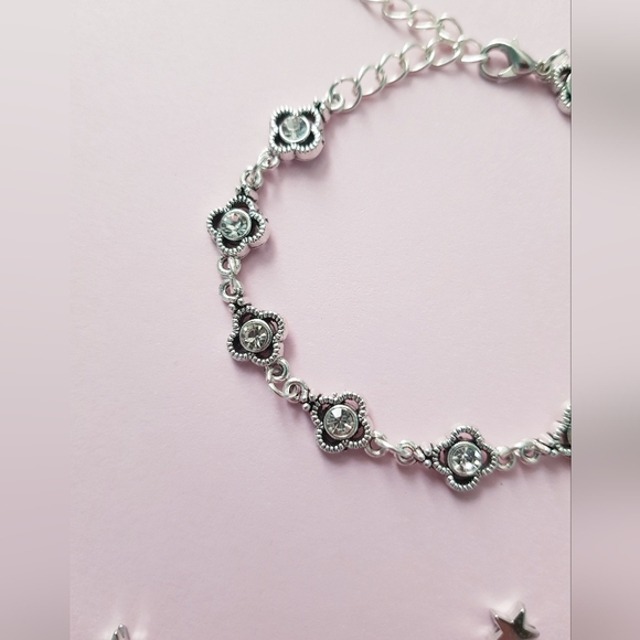 Boho Flower Bracelet Diamante Silver Tone Rhinestone Anklet Eleven Festival - Picture 4 of 4